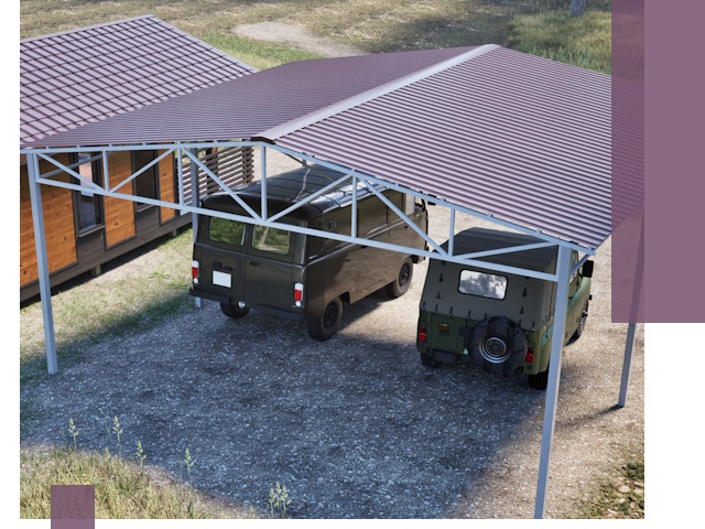 Двускатные навесы под ключ в Биробиджане — изготовление и монтаж